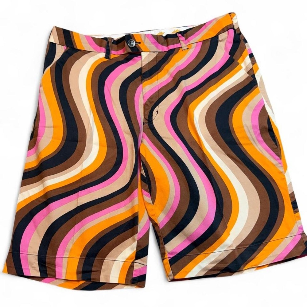 Loudmouth Golf Shorts Men's Size 36 Flat Front Multicolor retro wavy